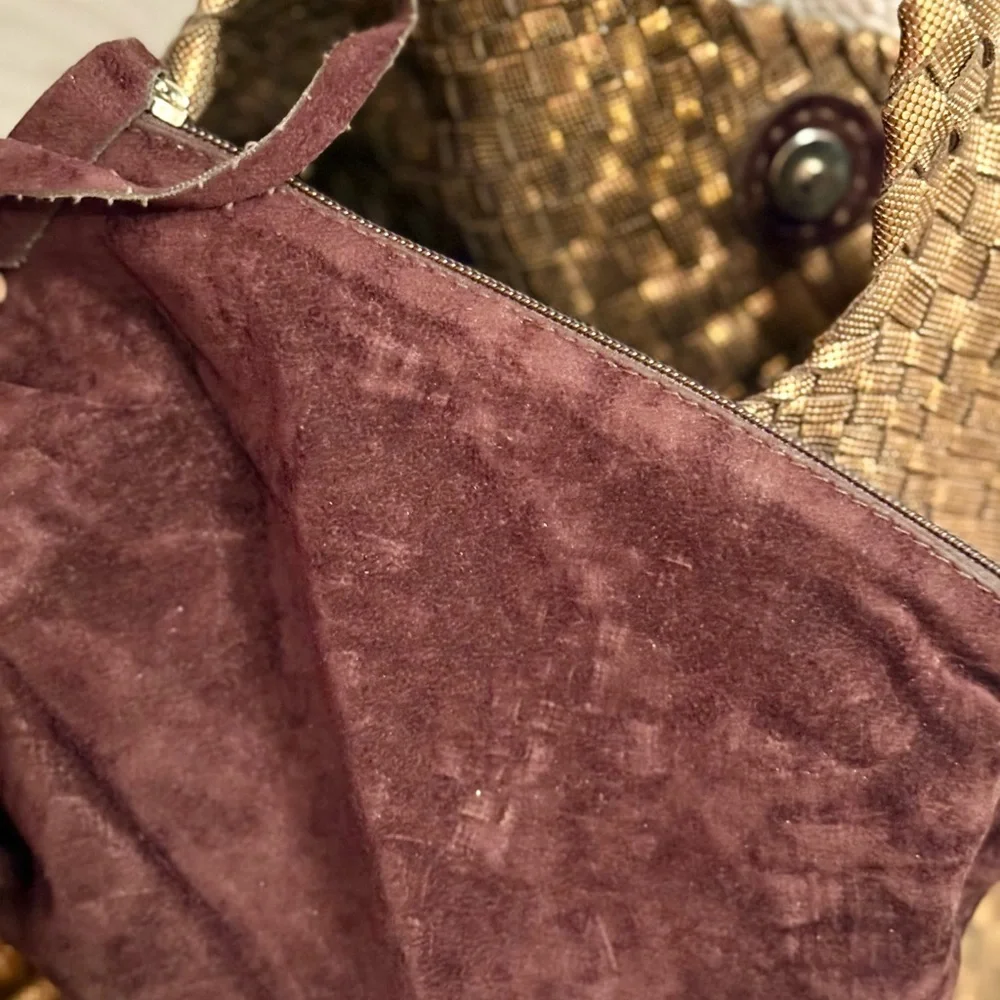 Bronze Woven Genuine Leather Tote Bag. Made in Italy. - Picture 14 of 15